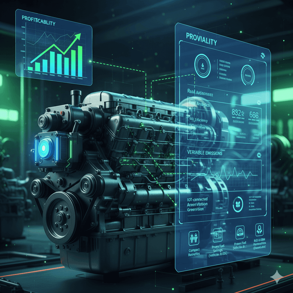 GreenVision dashboard connecting trucks, ships, and buildings